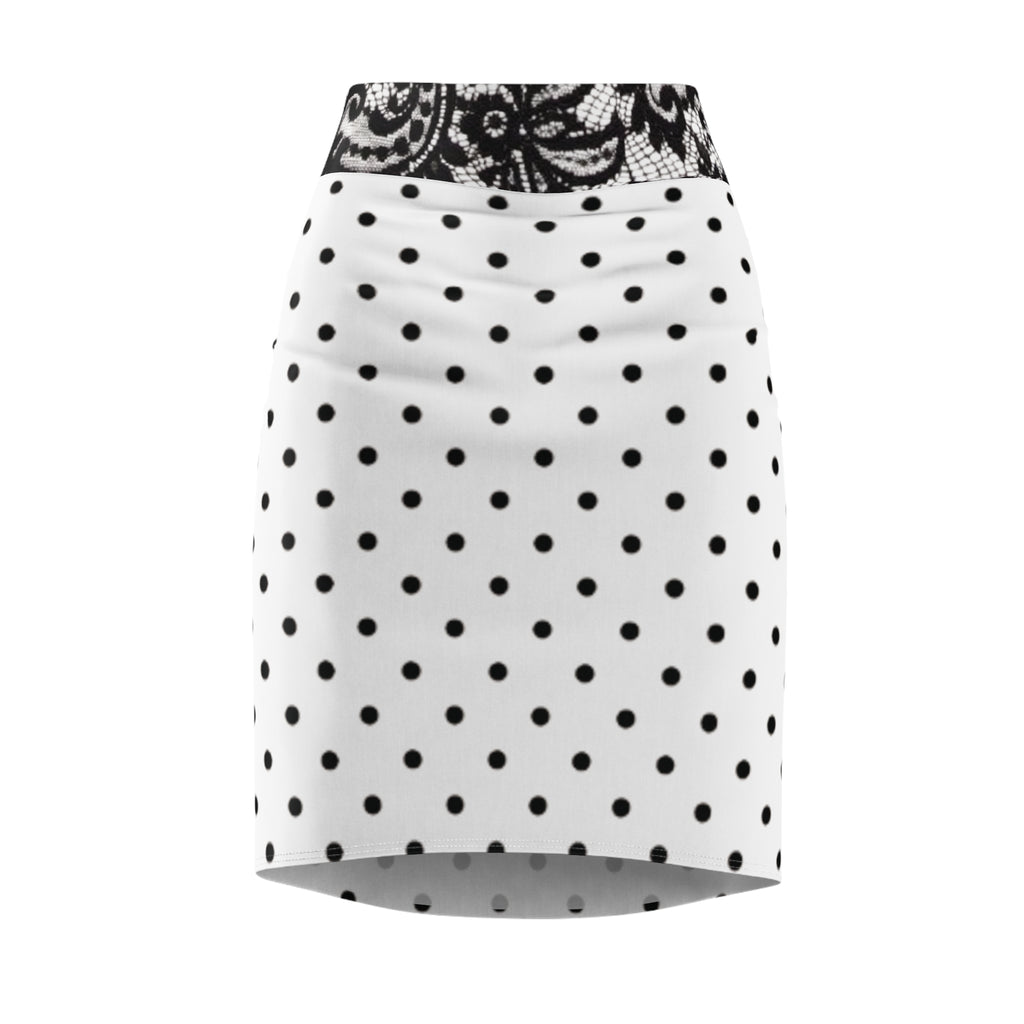 Polka Dot Pencil Skirt with Lace Waistband — Women's Retro Office & Occasion Skirt