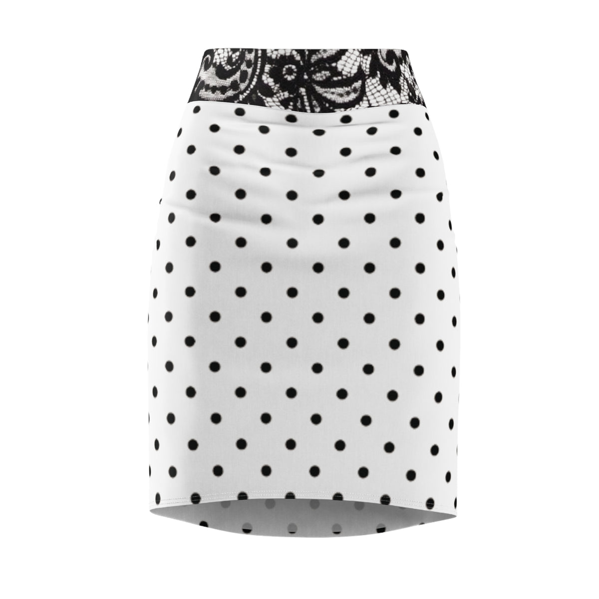 Polka Dot Pencil Skirt with Lace Waistband — Women's Retro Office & Occasion Skirt