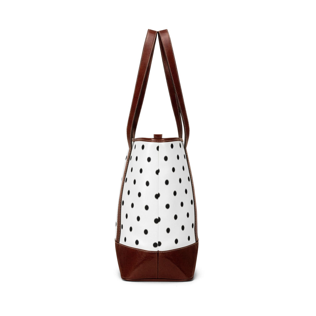 Polka Dot Leather-Trim Tote Bag — Classic Black & White Shopper