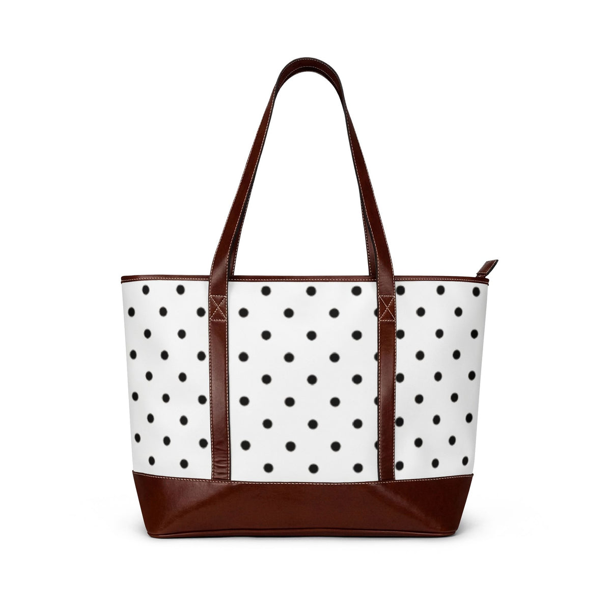 Polka Dot Leather-Trim Tote Bag — Classic Black & White Shopper