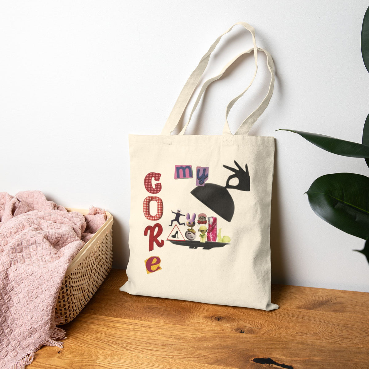 Canvas Tote — 'Core' Illustrated Cotton Tote with Playful Collage Design (Anime • JJK • Digital Circus)
