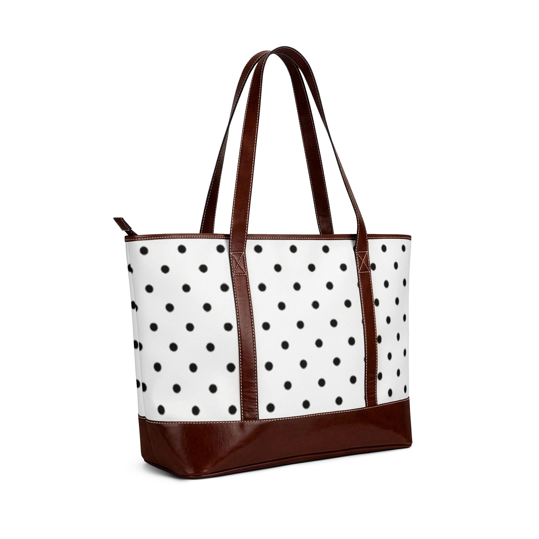 Polka Dot Leather-Trim Tote Bag — Classic Black & White Shopper