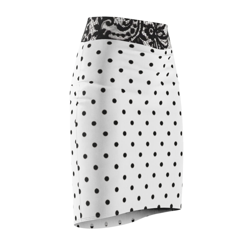 Polka Dot Pencil Skirt with Lace Waistband — Women's Retro Office & Occasion Skirt