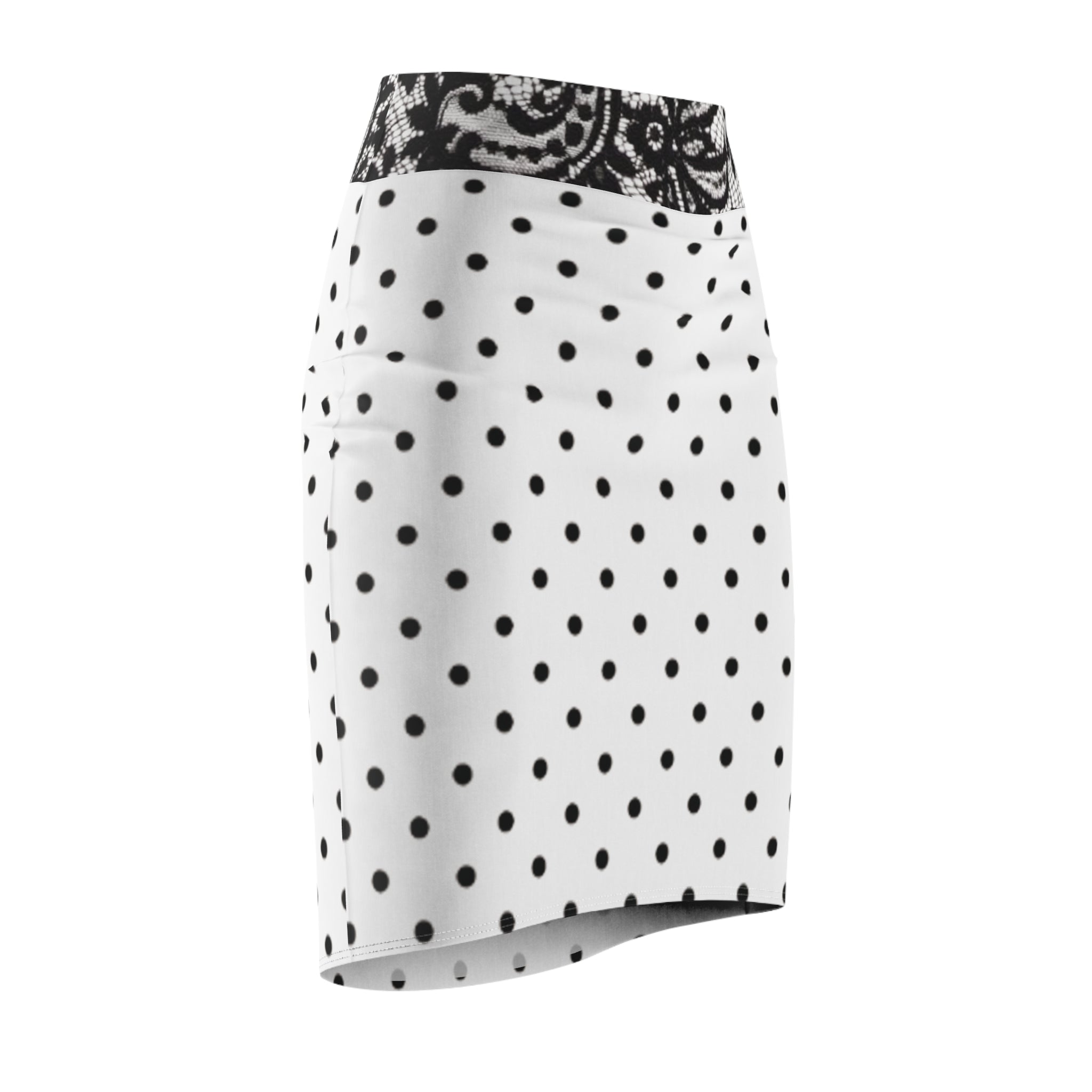 Polka Dot Pencil Skirt with Lace Waistband — Women's Retro Office & Occasion Skirt