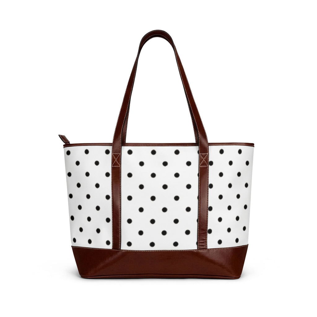Polka Dot Leather-Trim Tote Bag — Classic Black & White Shopper