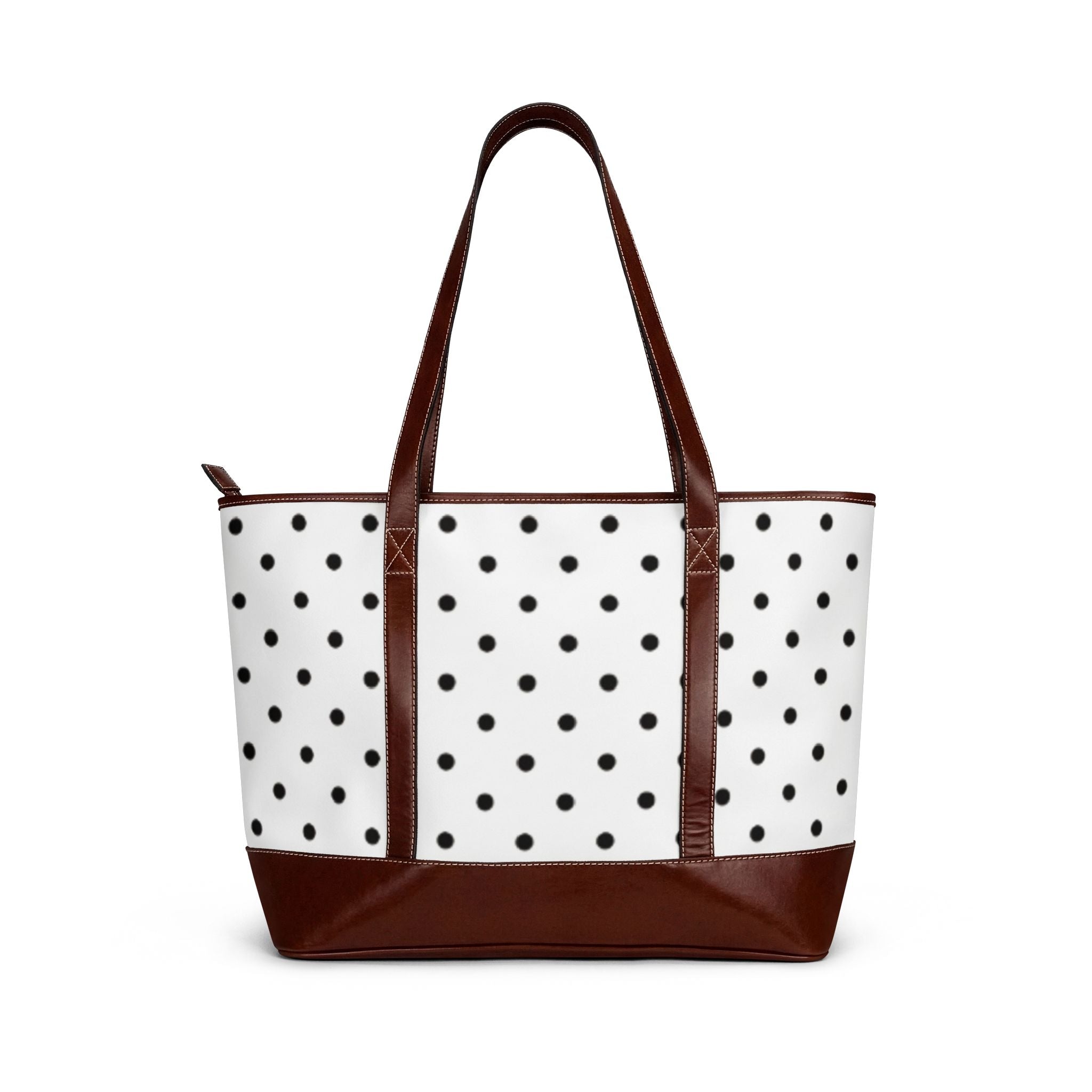 Polka Dot Leather-Trim Tote Bag — Classic Black & White Shopper