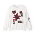 Graphic Crewneck Sweatshirt — Retro Vinyl, Floral & Toy Collage