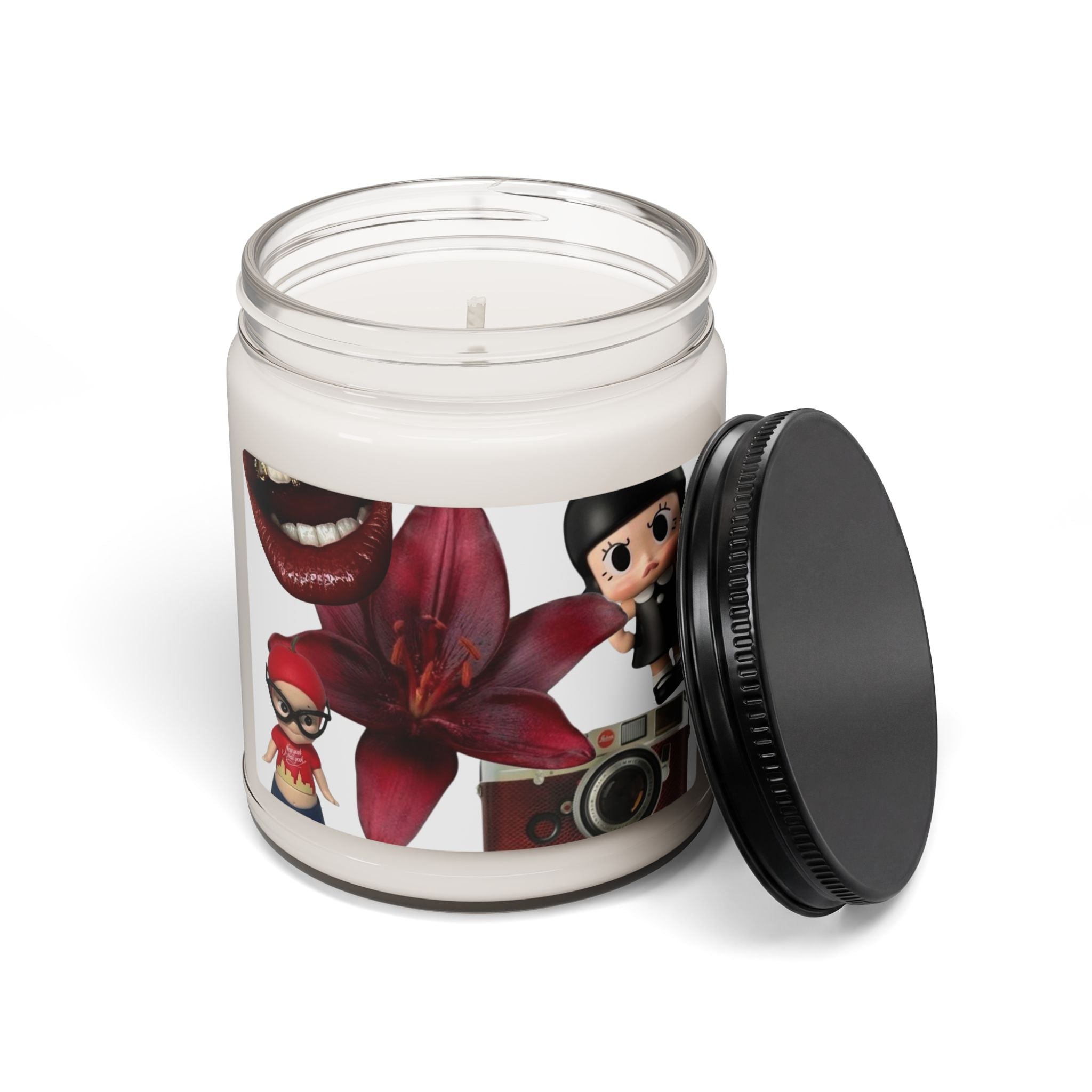 9oz Scented Soy Candle — Vintage Camera & Doll Collage (Floral Accent)