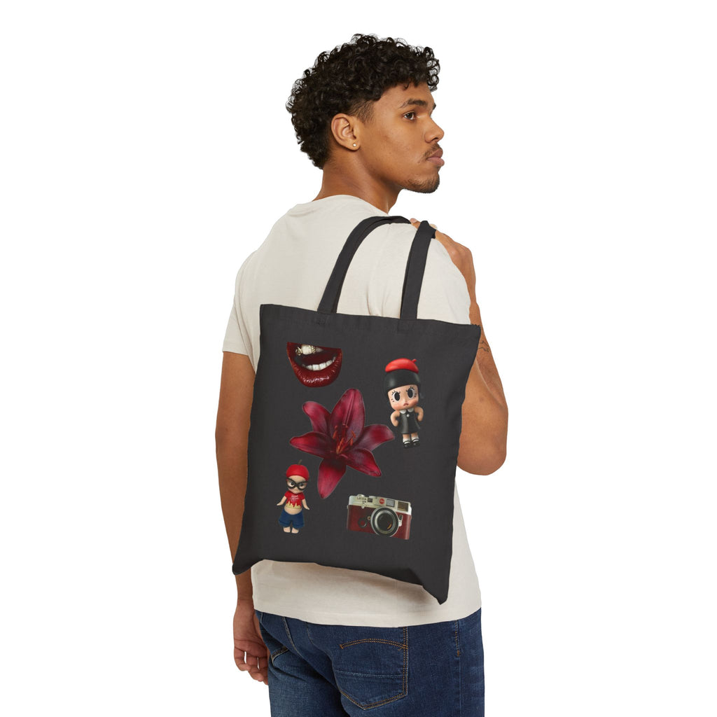 Vintage Camera & Cute Figurine Floral Tote Bag