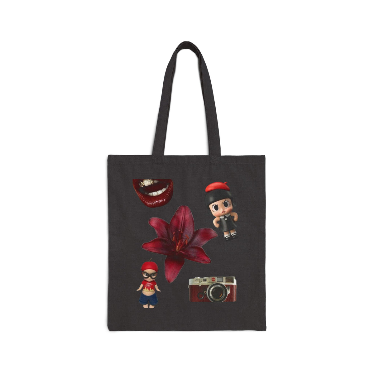 Vintage Camera & Cute Figurine Floral Tote Bag
