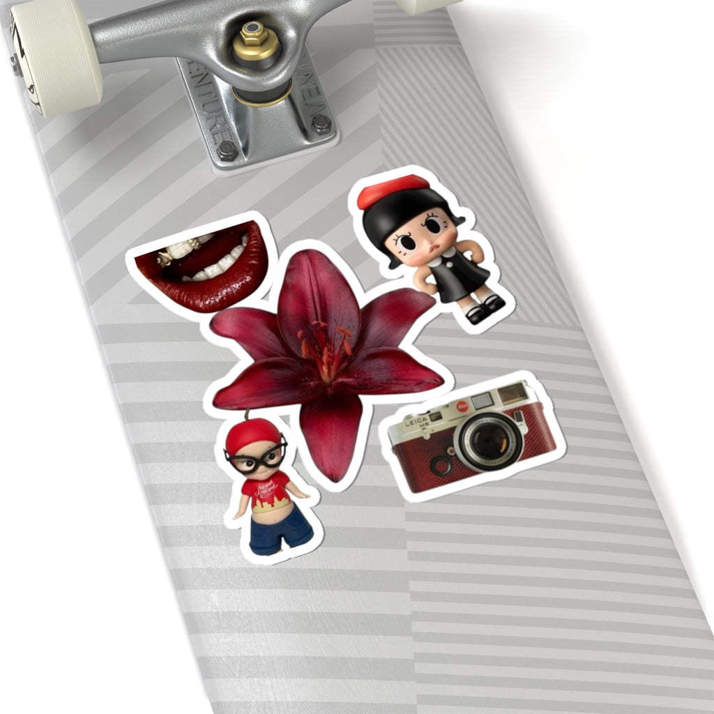 Kiss-Cut Sticker Pack — Red Lily, Retro Camera & Cute Character Decals