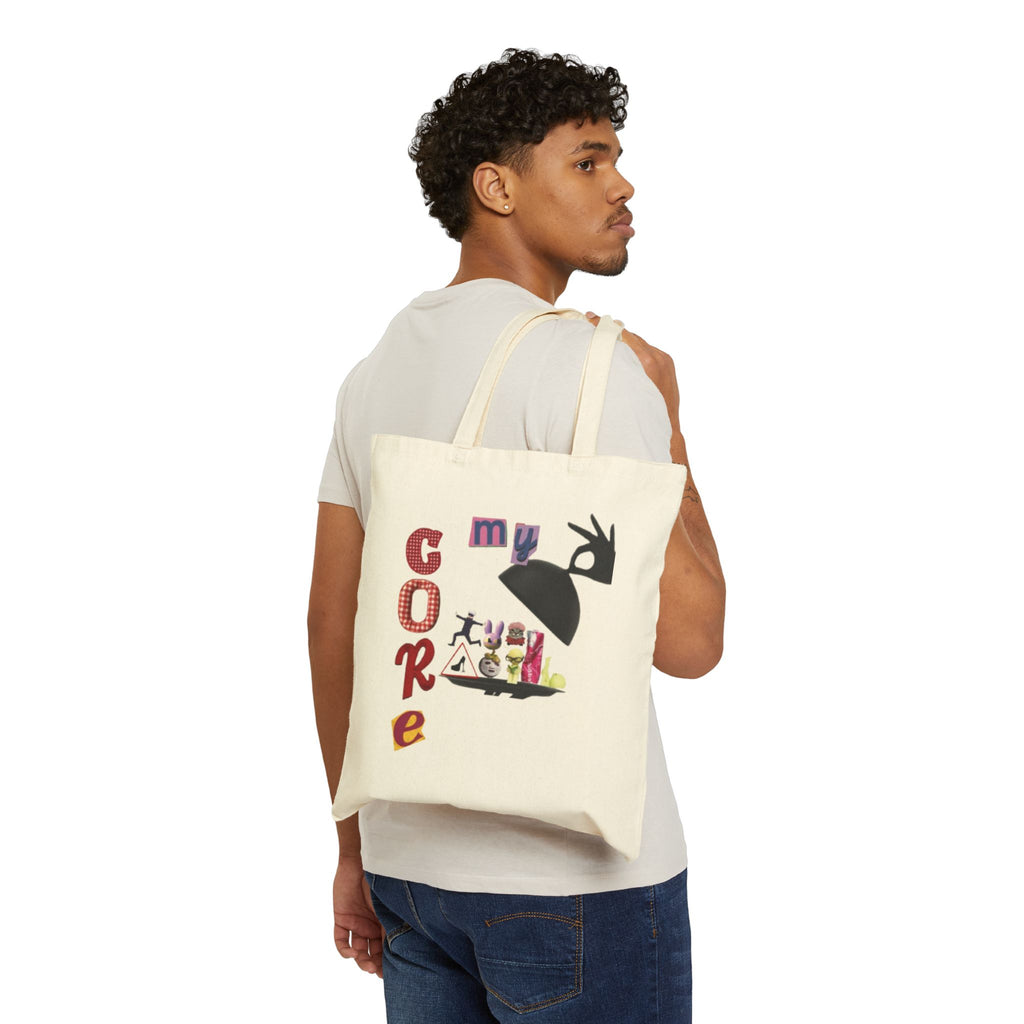 Canvas Tote — 'Core' Illustrated Cotton Tote with Playful Collage Design (Anime • JJK • Digital Circus)