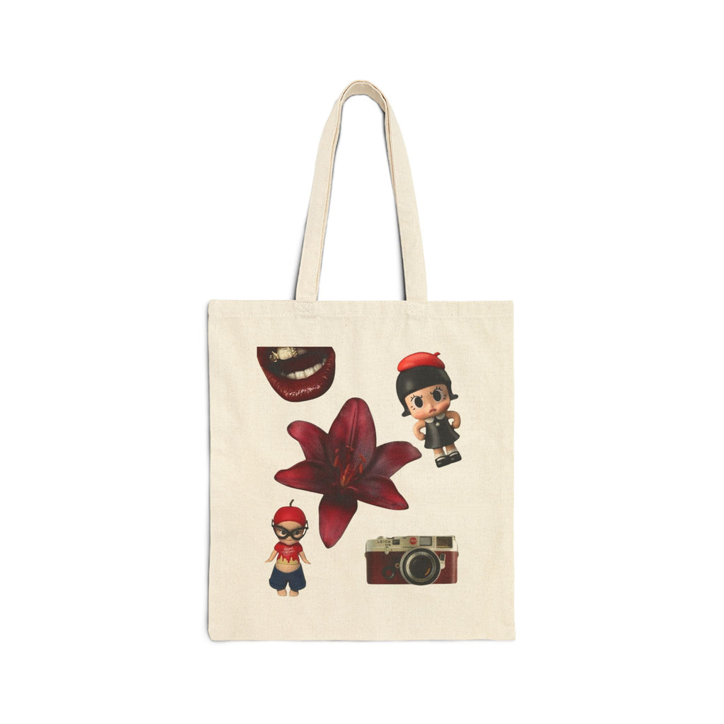 Vintage Camera & Cute Figurine Floral Tote Bag