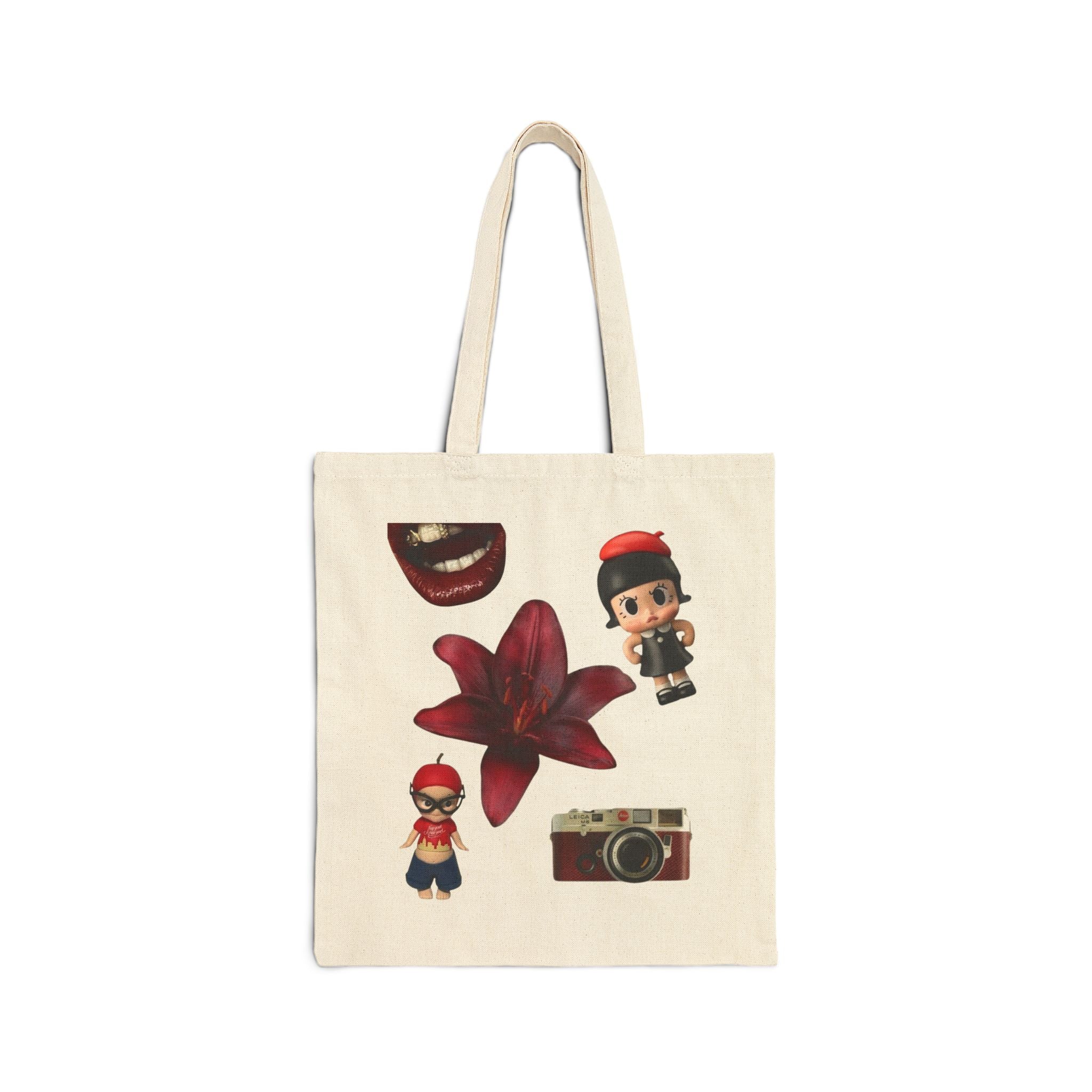 Vintage Camera & Cute Figurine Floral Tote Bag