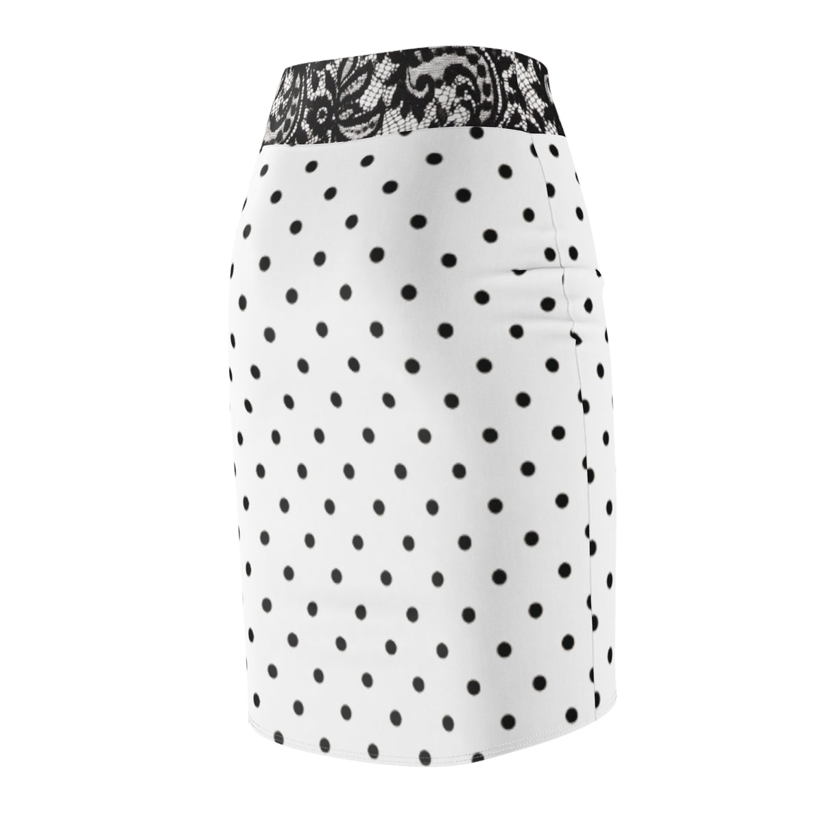 Polka Dot Pencil Skirt with Lace Waistband — Women's Retro Office & Occasion Skirt
