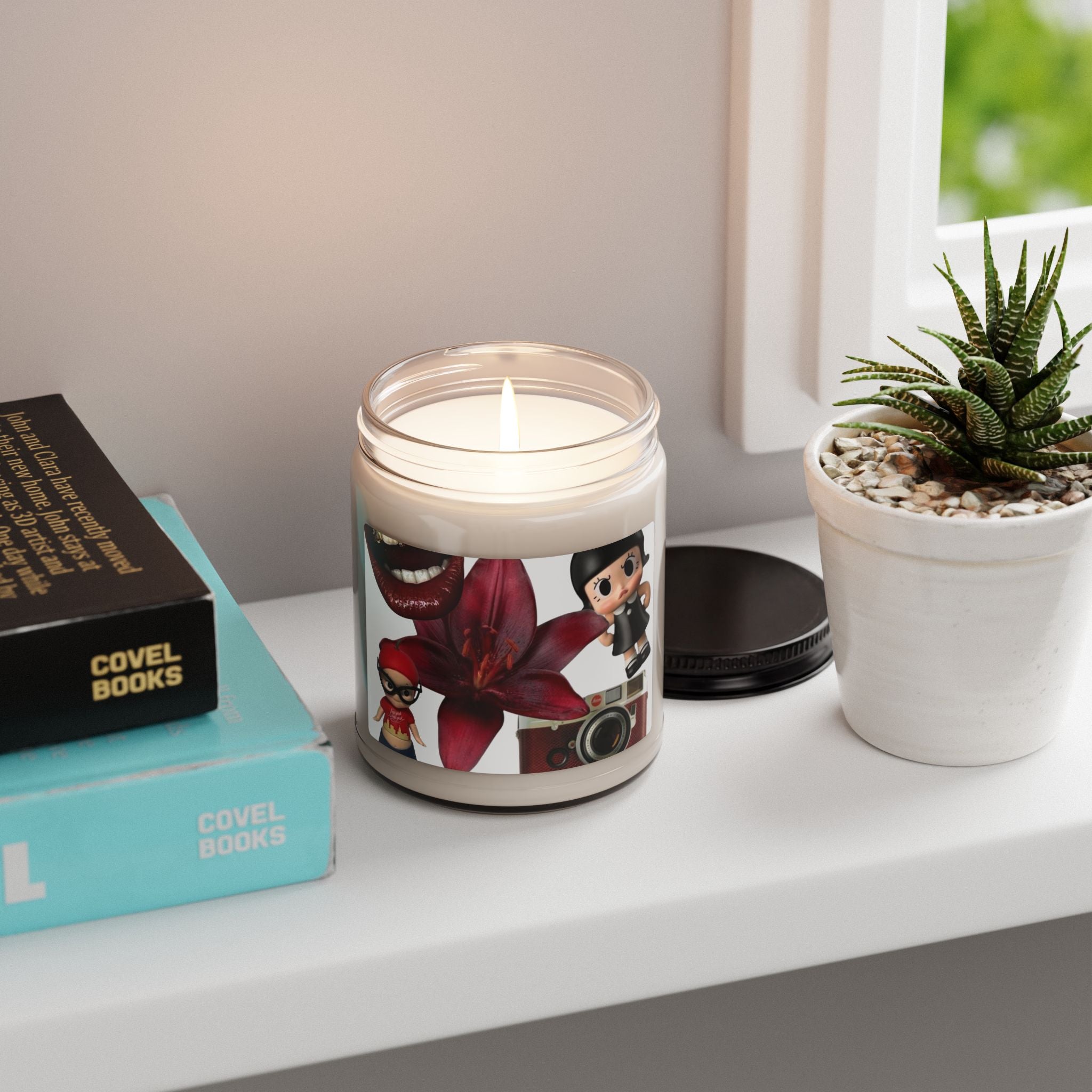 9oz Scented Soy Candle — Vintage Camera & Doll Collage (Floral Accent)