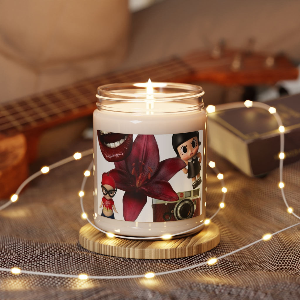 9oz Scented Soy Candle — Vintage Camera & Doll Collage (Floral Accent)